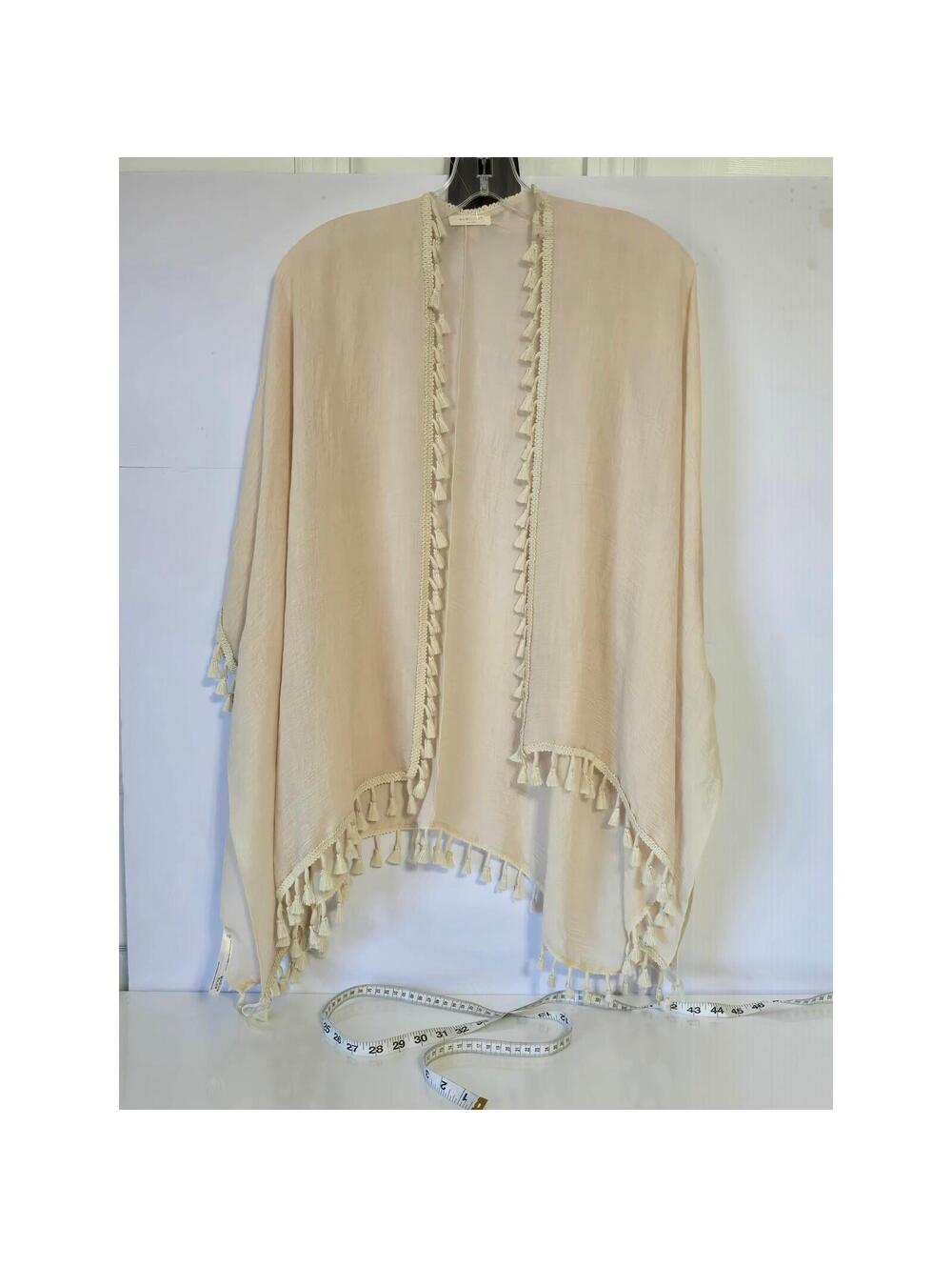 Evelyn K New York Beige Tassel Kimono Cardigan Cover Up - Picture 9 of 10